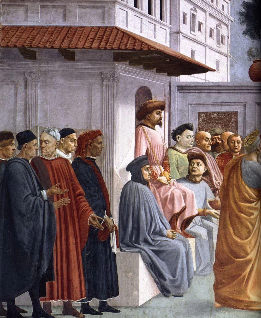 Cappella Brancacci Resurrezione del figlio di Teofilo e San Pietro in cattedra - dettaglio, Santa Maria del Carmine, Firenze